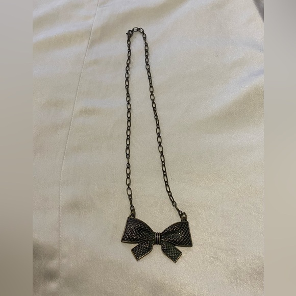 Elegant Bow Pendant Necklace in Black and Gold 9” - Picture 2 of 7